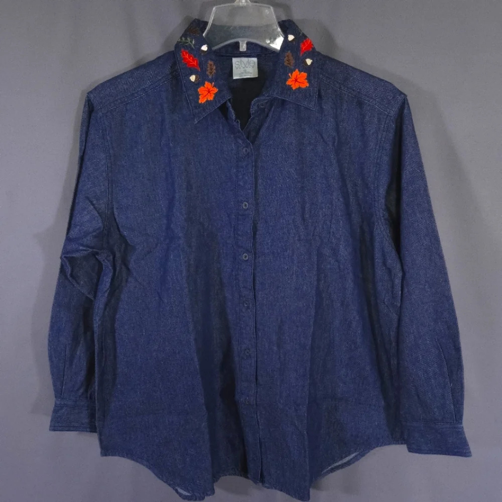 Style Studio Fall Button Down Shirt Autumn Reversible Collar 100% Cotton Size 1X